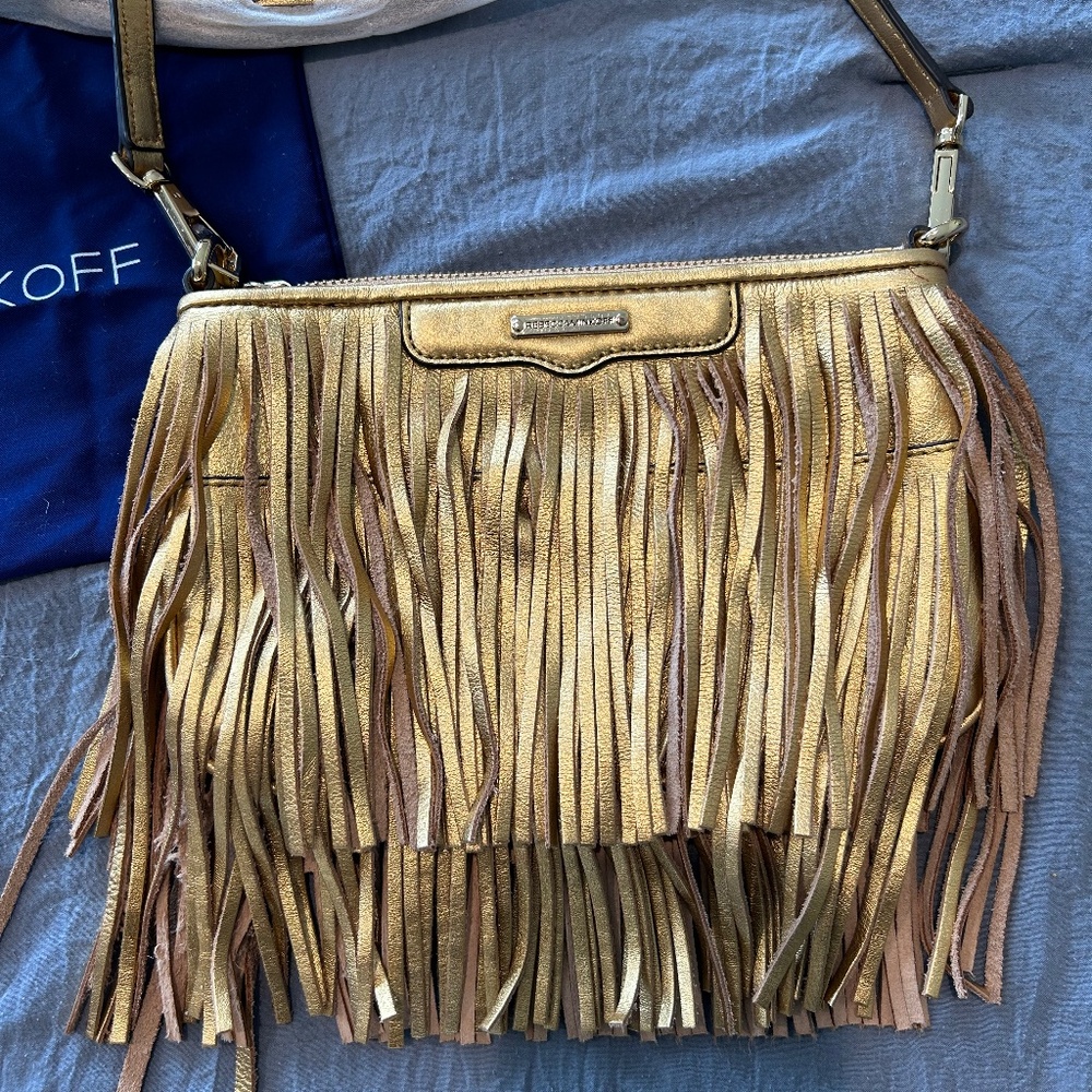 Rebecca Minkoff Gold Leather Fringe Crossbody bag